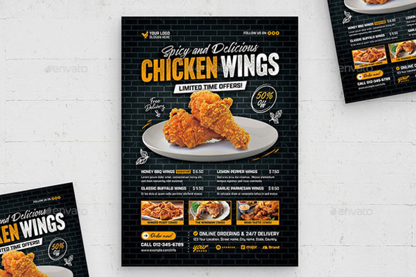 Best Chicken Wings Flyer Templates – Free & Premium PSD, Ai, Word, Doc, InDesign, Vector, EPS, PNG Formats Download